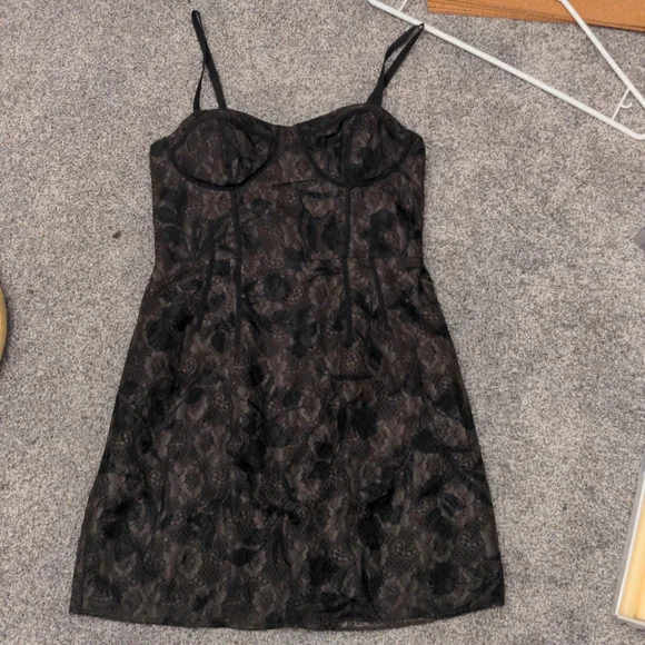 american eagle black lace dress AE Ruffle Lace Mini Dress